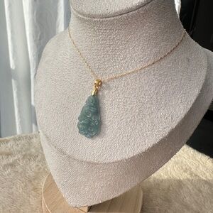 Blue water Guatemala jade pendant 18k over sterling silver clasp